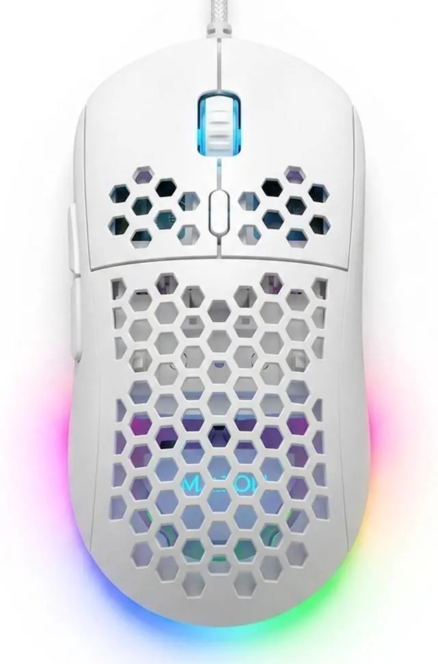 Main image of Ultralight Honeycomb Gaming Mouse Wired, 75g Lightweight, 12,800 DPI Optical Sensor, RGB Lighting with Music Sync, 6 Programmable Buttons, Braided Cable, Gaming Mouse for PC/Mac, White