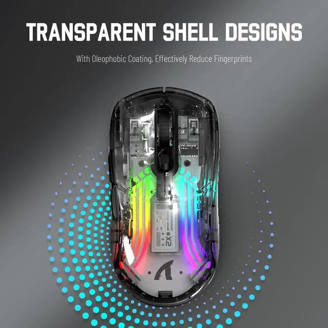 Alt view image 3 of 7 - Wireless Gaming Mouse PC Transparent Shell Computer Mice with Dual Mode BT5.0/2.4G,PixArt Chip 3D RGB Lighting,Ergonomic 7 Buttons,Rechargeable Mute Mouse for PC Laptop Tablet PS4 PS5 Xbox one