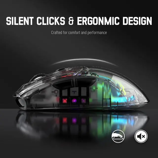 Alt view image 7 of 7 - Wireless Gaming Mouse PC Transparent Shell Computer Mice with Dual Mode BT5.0/2.4G,PixArt Chip 3D RGB Lighting,Ergonomic 7 Buttons,Rechargeable Mute Mouse for PC Laptop Tablet PS4 PS5 Xbox one