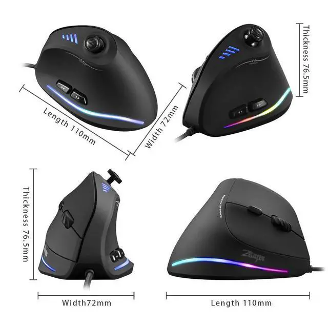 Alt view image 4 of 7 - Wired Gaming Mouse with Joystick,10000DPI,11 Programmable Buttons,RGB,USB Optical Corded Vertical Ergonomic Mouse,Mice for Laptop,PC,Mac,Black