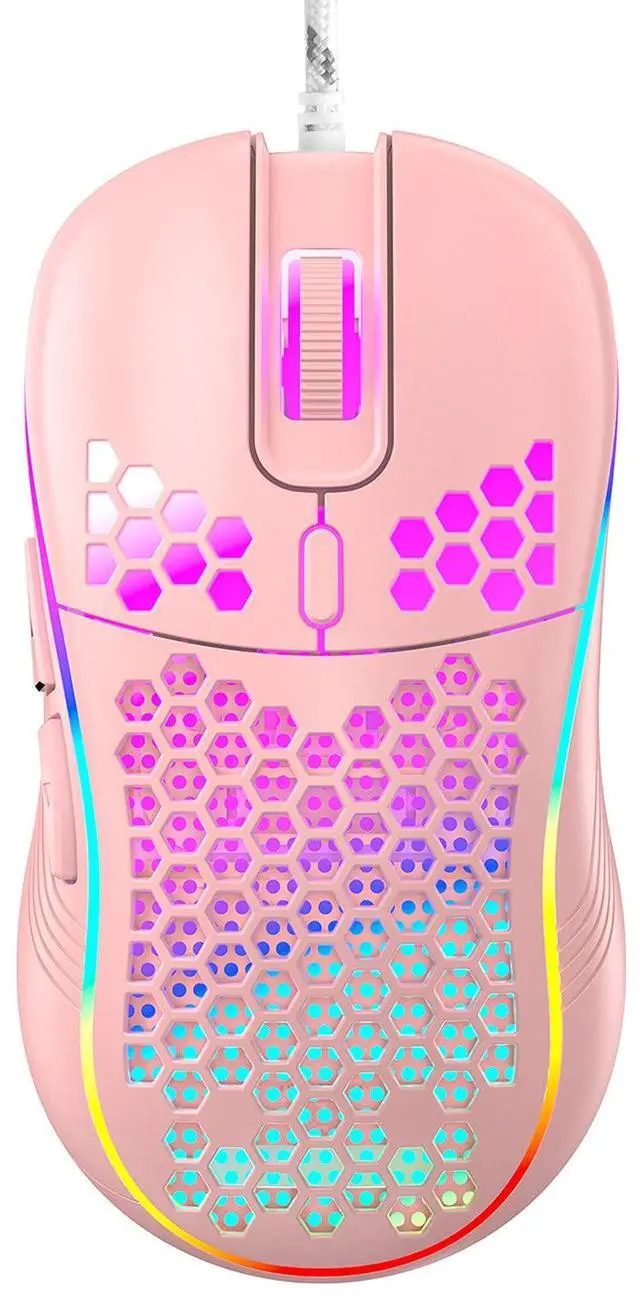 Main image of Honeycomb Wired Gaming Mouse with RGB On/Off Switch, 7200 Adjustable DPI, Ergonomic Lightweight Design & High Precision Sensor for PC/Mac Gamers (Pink)