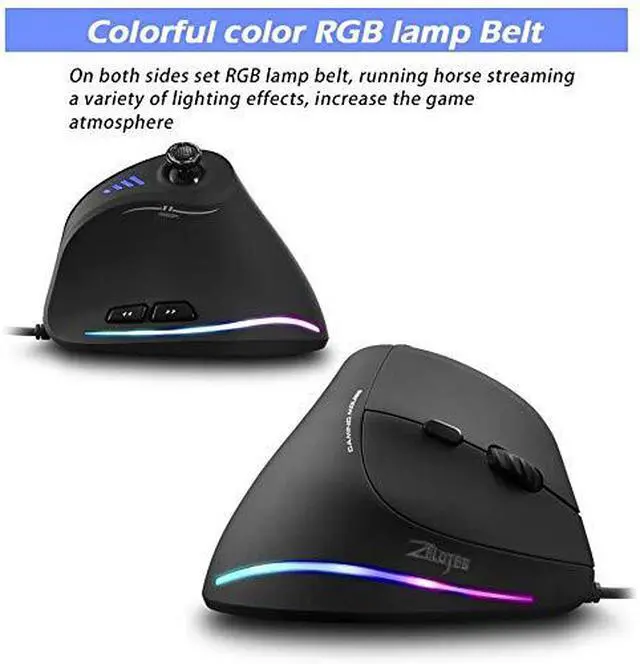 Alt view image 7 of 7 - Wired Gaming Mouse with Joystick,10000DPI,11 Programmable Buttons,RGB,USB Optical Corded Vertical Ergonomic Mouse,Mice for Laptop,PC,Mac,Black
