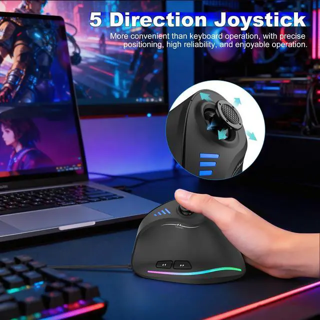 Alt view image 3 of 6 - Gaming Mouse with 5 D Rocker, Vertical Ergonomic Mouse with 11 Programmable Buttons, 10000 DPI, On-Board Memory, Optical Computer Mice for PC/Laptop/E-Sports/Gamer (Wired)