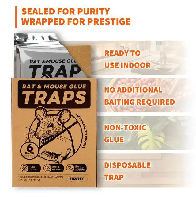 Alt view image 7 of 7 - Glue Mouse Traps Indoor for Home 6 Pack, Large Sticky Mouse Traps for Inside House, Pre-Baited Adhesive Non-Toxic Glue Traps for Mice Rats, Snakes, Lizard, Insect(13.5" x 8.5")