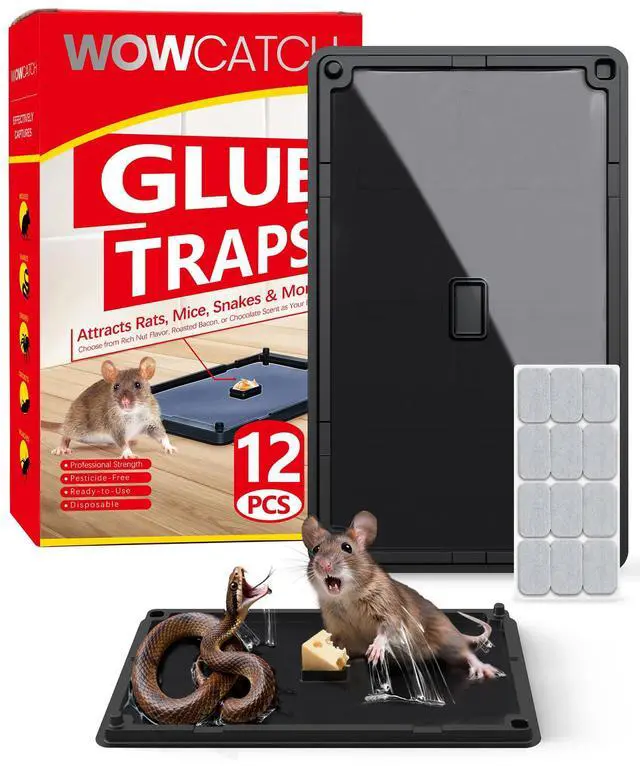Main image of Snake and Mouse Traps 12 PK, Large Bulk Sticky Glue Traps Indoor for Home Pre-baited, Pet Safe Rodent Catcher for Garage, Kitchen, Catches Roaches, Spiders, Lizard, Non-Toxic, Large