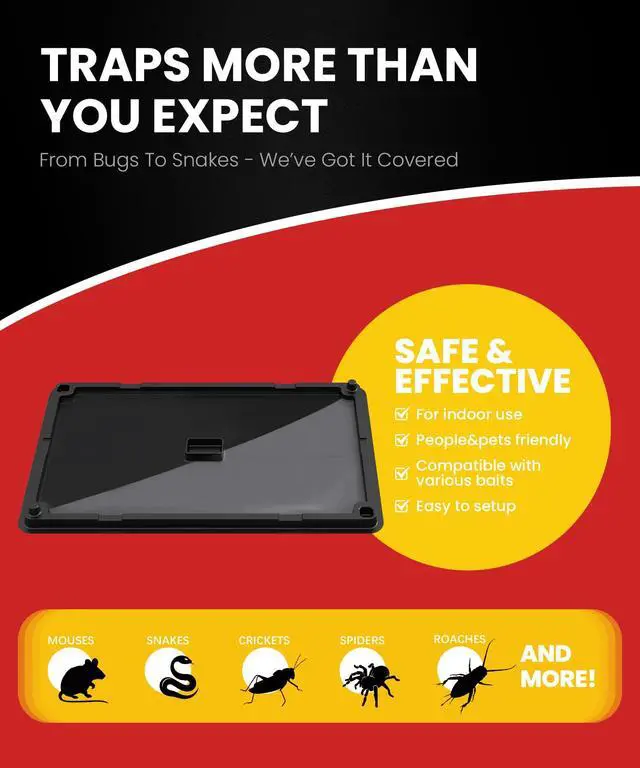 Alt view image 6 of 7 - Snake and Mouse Traps 12 PK, Large Bulk Sticky Glue Traps Indoor for Home Pre-baited, Pet Safe Rodent Catcher for Garage, Kitchen, Catches Roaches, Spiders, Lizard, Non-Toxic, Large
