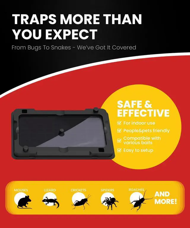 Alt view image 6 of 7 - Sticky Mouse Traps Indoor for Home - 12 Pack Glue Traps for Roaches, Spider, Lizard, Rodent Catcher for Kitchen, Garage, Glue Boards for Insects, Pet Safe Pest Control, Non-Toxic, Small Size
