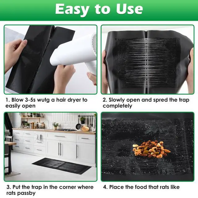 Alt view image 6 of 7 - Mouse Glue Traps, Anti Slip Rat Snake Rodent Sticky Pads Pet Friendly, Peanut Scented Mice Glue Board that Work for Home Indoor Outdoor Restaurant Kitchen Hotel Office