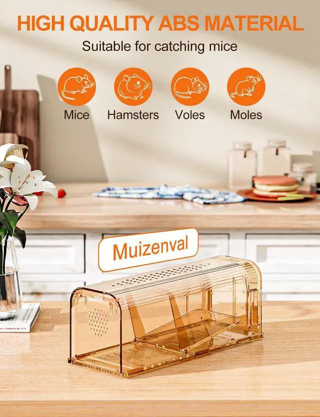 Alt view image 2 of 7 - Pack Mouse Traps No Kill Humane Mouse Traps Indoor for Home Catch and Release Reusable with Cleaning Brush Small Mice Traps for Mice/Rodent