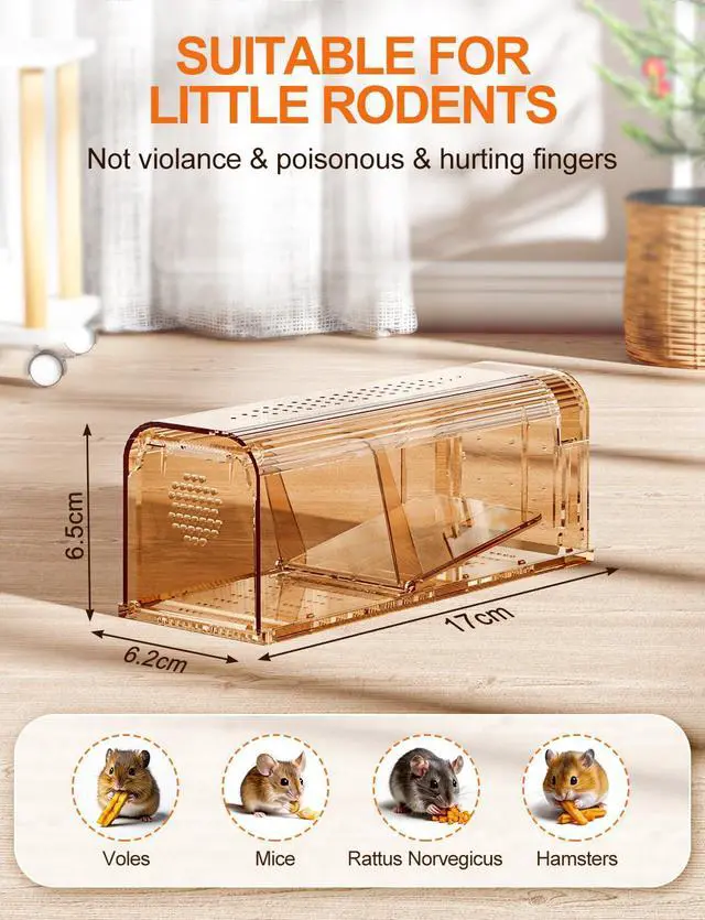 Alt view image 4 of 7 - Pack Mouse Traps No Kill Humane Mouse Traps Indoor for Home Catch and Release Reusable with Cleaning Brush Small Mice Traps for Mice/Rodent