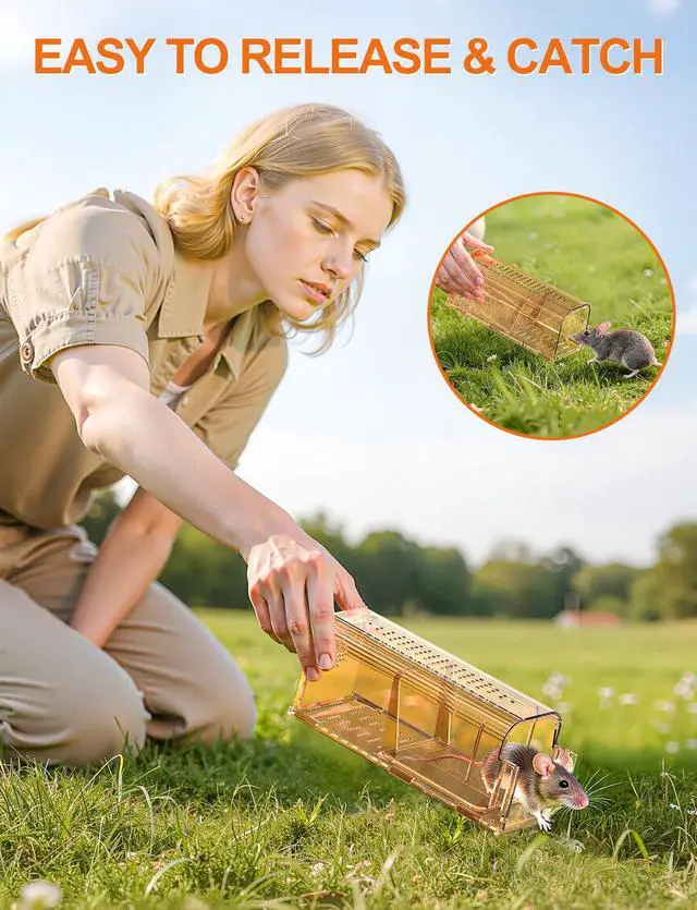 Alt view image 5 of 7 - Pack Mouse Traps No Kill Humane Mouse Traps Indoor for Home Catch and Release Reusable with Cleaning Brush Small Mice Traps for Mice/Rodent