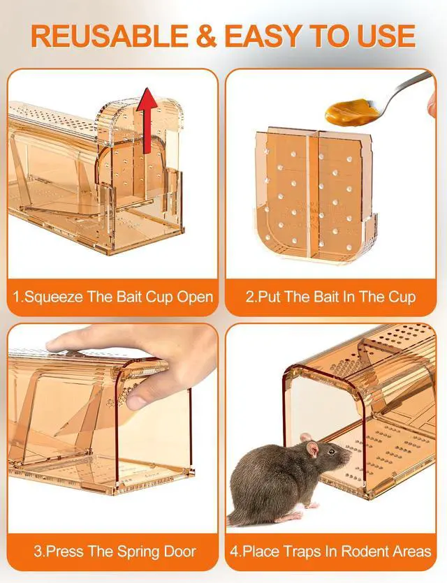Alt view image 7 of 7 - Pack Mouse Traps No Kill Humane Mouse Traps Indoor for Home Catch and Release Reusable with Cleaning Brush Small Mice Traps for Mice/Rodent