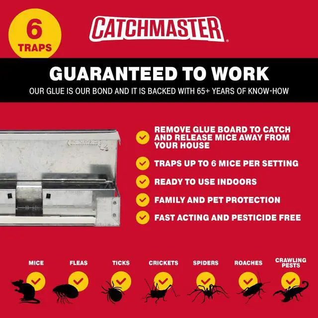 Alt view image 3 of 6 - Multi-Catch Mini Mouse Trap 6-Pack, Humane Mouse Traps Indoor for Home, Includes Replaceable Glue Board, Live Catch Pest Control for Garage & Shed
