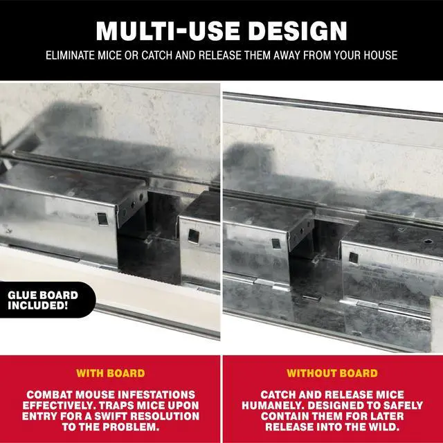 Alt view image 5 of 6 - Multi-Catch Mini Mouse Trap 6-Pack, Humane Mouse Traps Indoor for Home, Includes Replaceable Glue Board, Live Catch Pest Control for Garage & Shed