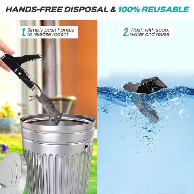 Alt view image 3 of 5 - Large Powerful Rat Traps - Kills Instantly with Powerful Steel Spring - Setup in Seconds - Wash & Reuse Over & Over - Hands Free Disposal - Rat Control Without Harmful Poisons (4)