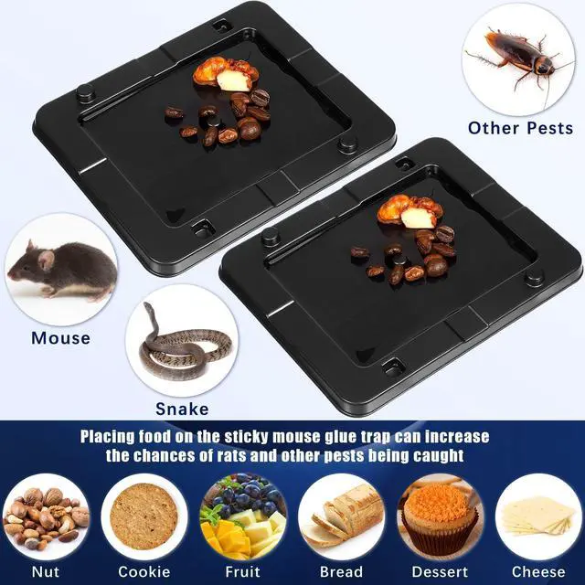 Alt view image 4 of 7 - Pack Mouse Insect Glue Traps Bulk Strong Sticky Mouse Traps Large Baited Glue Trays for Mice Snakes Indoor Rodent Killer Plastic Sticky Non Toxic Killer for Home Indoor Outdoor