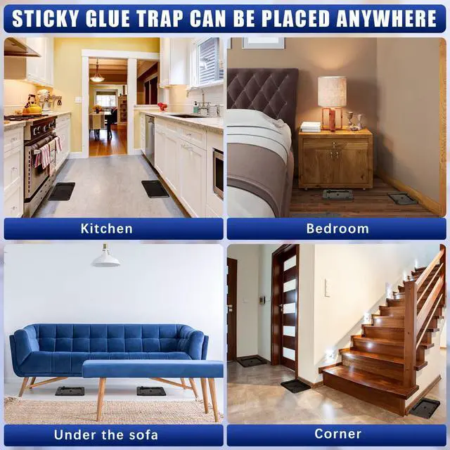 Alt view image 6 of 7 - Pack Mouse Insect Glue Traps Bulk Strong Sticky Mouse Traps Large Baited Glue Trays for Mice Snakes Indoor Rodent Killer Plastic Sticky Non Toxic Killer for Home Indoor Outdoor