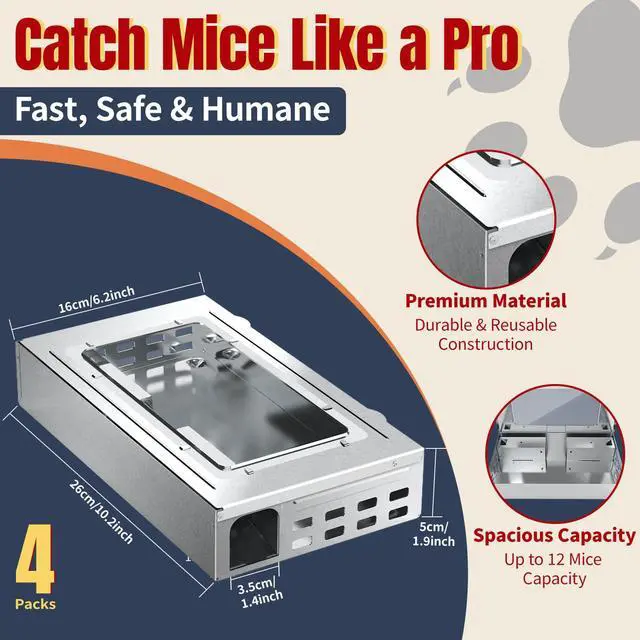 Alt view image 2 of 7 - Heavy Duty Humane Mouse Trap, Mechanical Catch Design, Easy Set & Reusable Rat Trap for Indoor & Outdoor Home Use