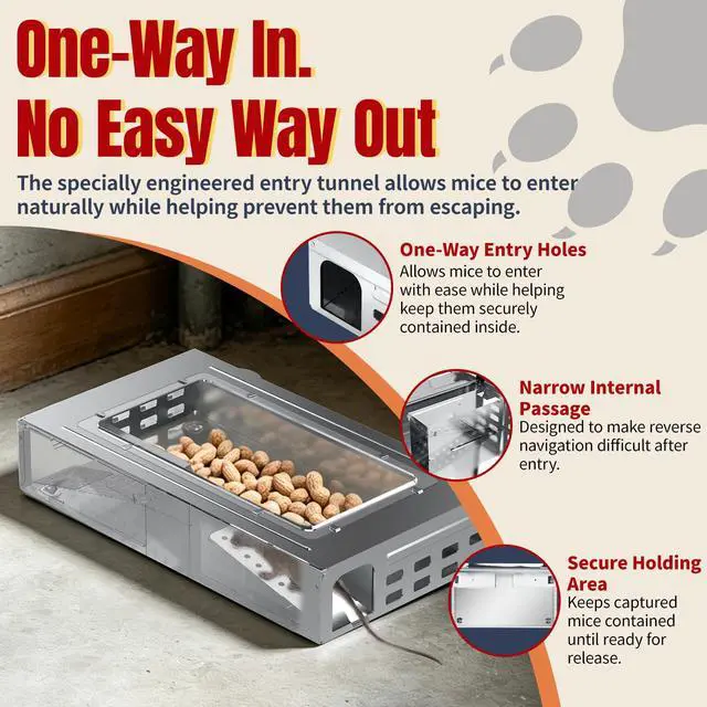 Alt view image 4 of 7 - Heavy Duty Humane Mouse Trap, Mechanical Catch Design, Easy Set & Reusable Rat Trap for Indoor & Outdoor Home Use
