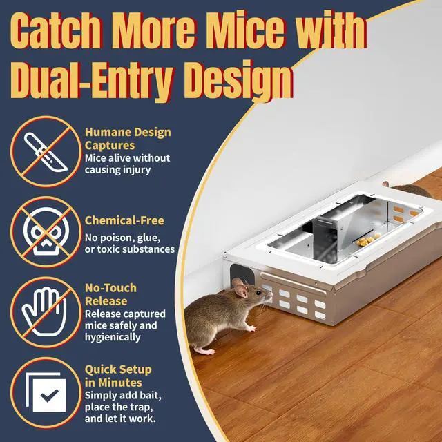 Alt view image 3 of 7 - Heavy Duty Humane Mouse Trap, Mechanical Catch Design, Easy Set & Reusable Rat Trap for Indoor & Outdoor Home Use
