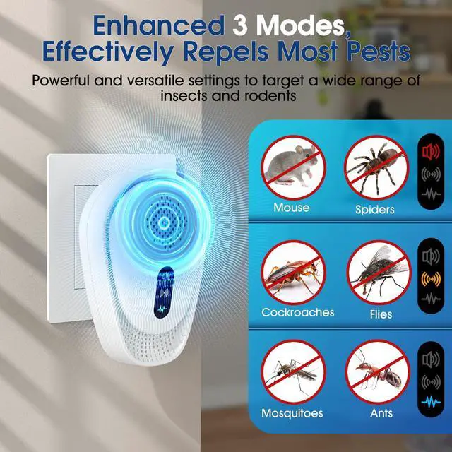 Alt view image 3 of 7 - Upgraded Ultrasonic Pest Repellent 7 Packs, Mouse Traps Repellent Plug in, 3 Modes, Pest Control, for Mouse, Rodent, Roach, Bugs, Mice, Spider, Ant, Mosquito, Indoor Repeller for Home