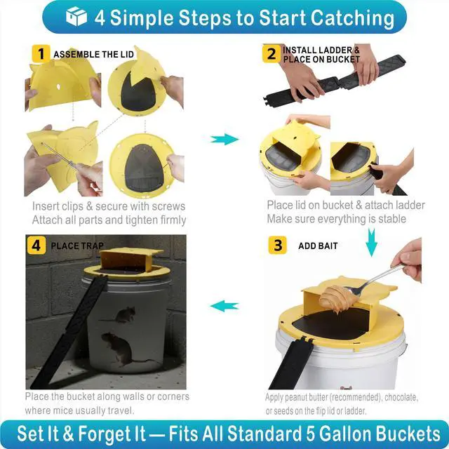 Alt view image 5 of 7 - Metal Hinge Bucket Lid Mouse Trap, 2 Pack