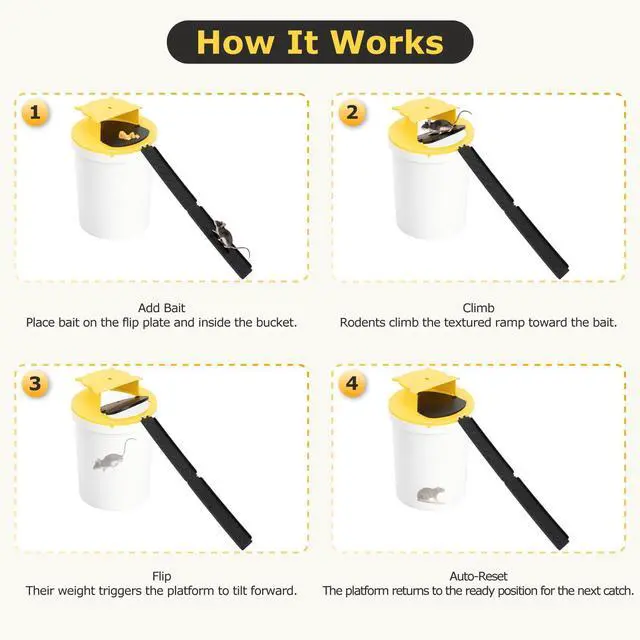 Alt view image 3 of 7 - Mouse Trap Bucket,Upgrade Bucket lid Mouse Trap,Automatic Reset Flip and Slide Mouse Trap 5 Gallon Bucket Lid Mouse Rat Trap, Humane Mouse Rat Traps for Indoor Outdoor Use, Reusable Mouse Trap 3 Pack