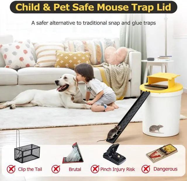 Alt view image 5 of 7 - Mouse Trap Bucket,Upgrade Bucket lid Mouse Trap,Automatic Reset Flip and Slide Mouse Trap 5 Gallon Bucket Lid Mouse Rat Trap, Humane Mouse Rat Traps for Indoor Outdoor Use, Reusable Mouse Trap 3 Pack