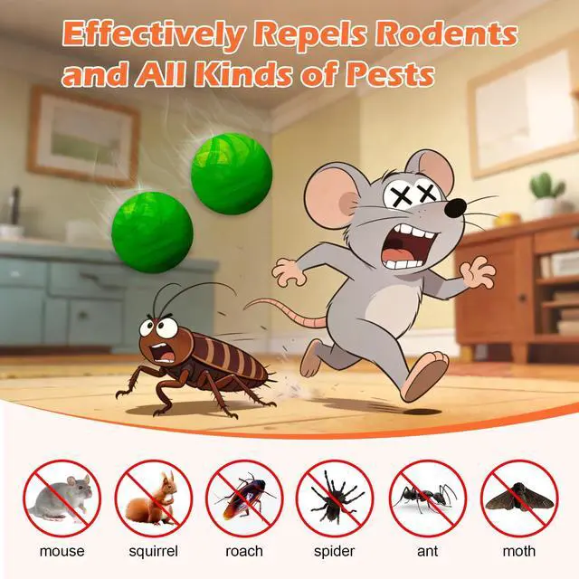 Alt view image 2 of 7 - Rodent Mouse Repellent 12 Pack, Peppermint Oil Rodent Repellent Balls, Safe for Family & Pets, Indoor & Outdoor Moth Balls for Mice Rat Roach Spider Ant Squirrel, for Home Garage Basement Kitchen