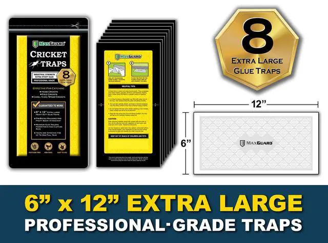 Alt view image 3 of 6 - Extra Large Cricket Traps (8 Traps) | Non-Toxic Extra Sticky Glue Board Pre-Baited Cricket Attractant Trap & Kill House Crickets, Insects, Spiders, Bugs