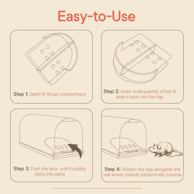 Alt view image 3 of 7 - Humane Mouse Trap Pack of 2, Live Mouse Traps Catch and Release for Indoors & Outdoors, Pet & Child Safe, 6.69" Reusable Plastic Mouse Cage with Spring Door, Cleaning Brush Included, Clear