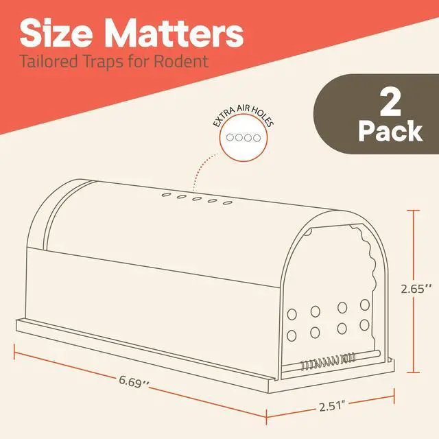 Alt view image 2 of 7 - Humane Mouse Trap Pack of 2, Live Mouse Traps Catch and Release for Indoors & Outdoors, Pet & Child Safe, 6.69" Reusable Plastic Mouse Cage with Spring Door, Cleaning Brush Included, Clear