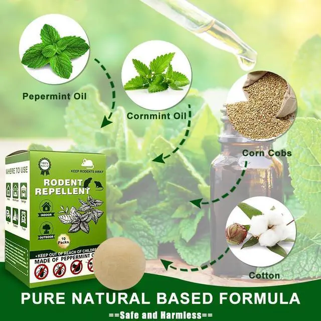 Alt view image 2 of 7 - Mouse Rodent Repellent,10 Pack Peppermint Oil Mouse Repellent Balls for Rats Mice Deterrent, Natural Mouse Traps for Indoor Outdoor Use, Keep Rodents Away from Garden and Home, Family & Pet Safe