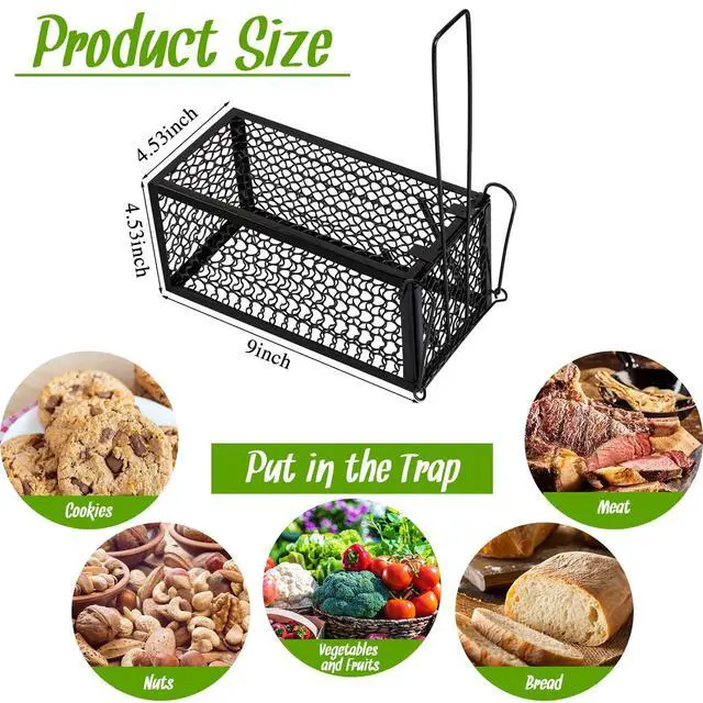 Alt view image 3 of 7 - Pcs Humane Rat Trap Chipmunk Rodent Mouse Squirrel Trap 9.1 x 4.5 x 4.5 Inches Live Animal Mouse Voles Hamsters Live Cage Rat Cage for Mice Easy to Catch and Release (Black)