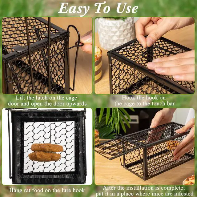 Alt view image 4 of 7 - Pcs Humane Rat Trap Chipmunk Rodent Mouse Squirrel Trap 9.1 x 4.5 x 4.5 Inches Live Animal Mouse Voles Hamsters Live Cage Rat Cage for Mice Easy to Catch and Release (Black)
