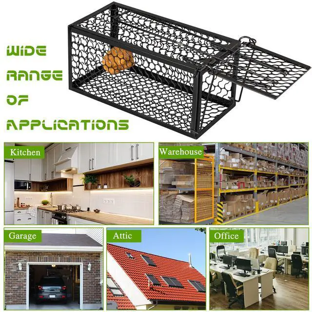 Alt view image 6 of 7 - Pcs Humane Rat Trap Chipmunk Rodent Mouse Squirrel Trap 9.1 x 4.5 x 4.5 Inches Live Animal Mouse Voles Hamsters Live Cage Rat Cage for Mice Easy to Catch and Release (Black)