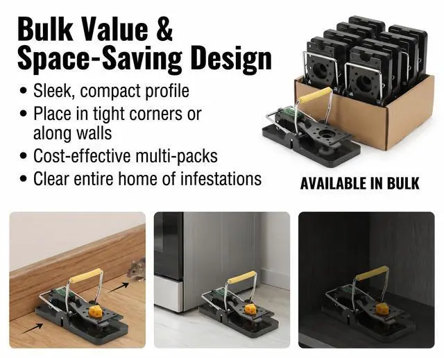 Alt view image 4 of 7 - Pack Mouse Traps Indoor for Home, Reusable Snap Traps for Mice, Easy to Set, No Touch Design, Plastic Mouse Trap for Kitchen, Garage, House, Indoor & Outdoor Use