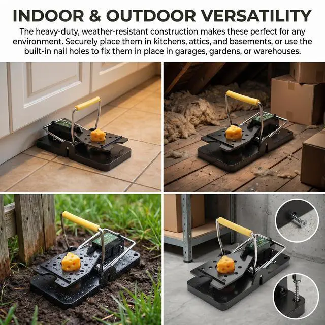 Alt view image 5 of 7 - Pack Mouse Traps Indoor for Home, Reusable Snap Traps for Mice, Easy to Set, No Touch Design, Plastic Mouse Trap for Kitchen, Garage, House, Indoor & Outdoor Use