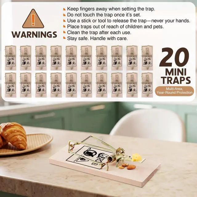 Alt view image 7 of 7 - Pack Wooden Mouse Traps, Humane Rat Trap with Metal Pedal, Sturdy Wood Base, Heavy Duty Reusable Mousetraps for Fast Capture of Mice, Rats & Rodents, Safe for Indoor & Outdoor Use