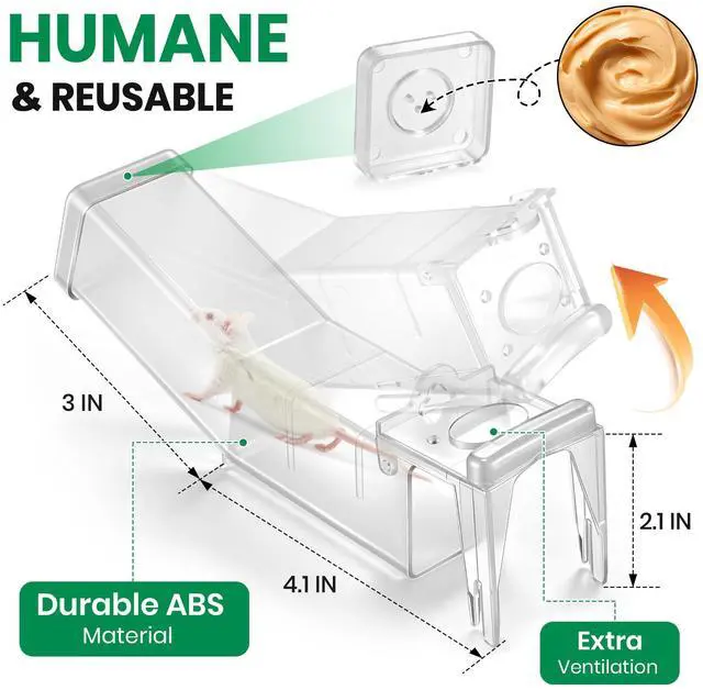 Alt view image 5 of 7 - Pack Humane Mouse Traps Indoor, No Kill Mice Trap with Air Hole, Catch and Release Live Mouse Traps for Home, Safe Have A Heart Rat Trap, Reusable Mousetrap Catcher Outdoor