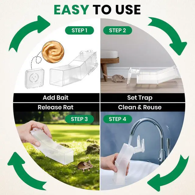 Alt view image 6 of 7 - Pack Humane Mouse Traps Indoor, No Kill Mice Trap with Air Hole, Catch and Release Live Mouse Traps for Home, Safe Have A Heart Rat Trap, Reusable Mousetrap Catcher Outdoor