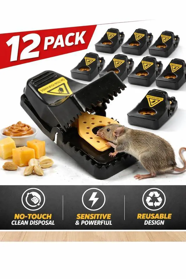 Alt view image 2 of 7 - Mouse Traps 12 Pack for Mice, Reusable Snap Traps Indoor for Home, No-Touch Safe Design, Quick Set Sensitive Trigger, Mice & Small Rat Catcher for Kitchen, Garage, Basement