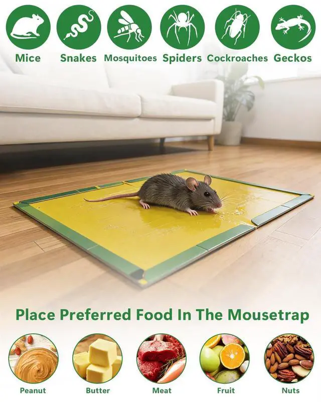Alt view image 3 of 7 - 8 Pack Large Sticky Mouse Traps 12.6 x 8.5 (unfolded), Super Strong Adhesive Glue Boards for Mice & Rats, Effective Rodent Glue Traps for Indoor & Outdoor Kitchen,Garages, Basements, Household Areas
