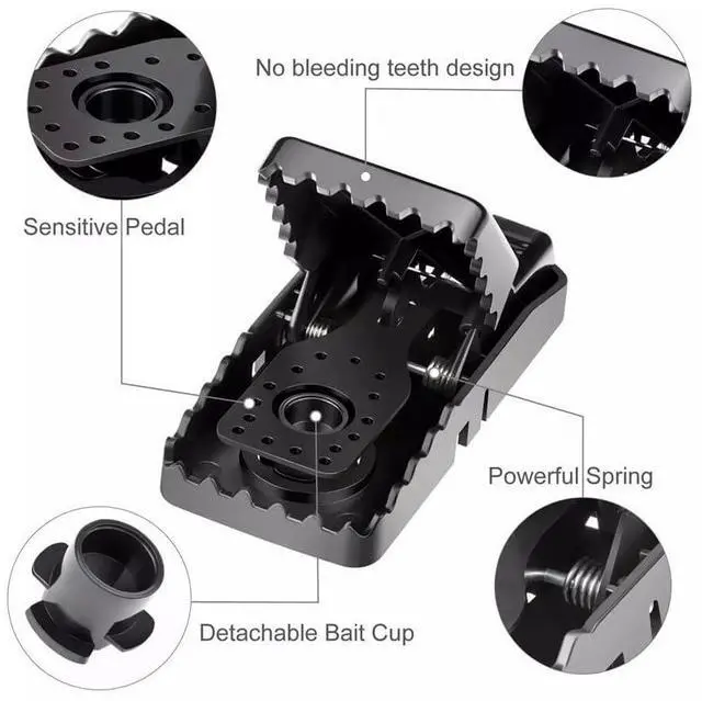 Alt view image 4 of 6 - Mouse Trap, Black Plastic Reusable Snap Traps, 6 Pack with Quick Action Spring Mechanism for Indoor Outdoor Pest Control Small