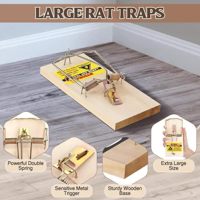 Alt view image 2 of 7 - Pack Large Wooden Mouse Traps, Heavy Duty Rat Snap Traps with Metal Pedal, Sturdy Reusable Mousetraps for Fast Capture of Large Rats & Rodents, Safe for Indoor & Outdoor Use