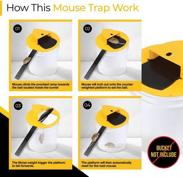 Alt view image 3 of 7 - Bucket Lid Mouse Trap, Mouse Trap Bucket - Mouse Traps Indoor for Home - Auto Reset, Multi Catch, Reusable 5 Gallon Bucket Lid Rat Traps Indoor Outdoor Rat & Mouse Traps, ABS Material, (Gloves)
