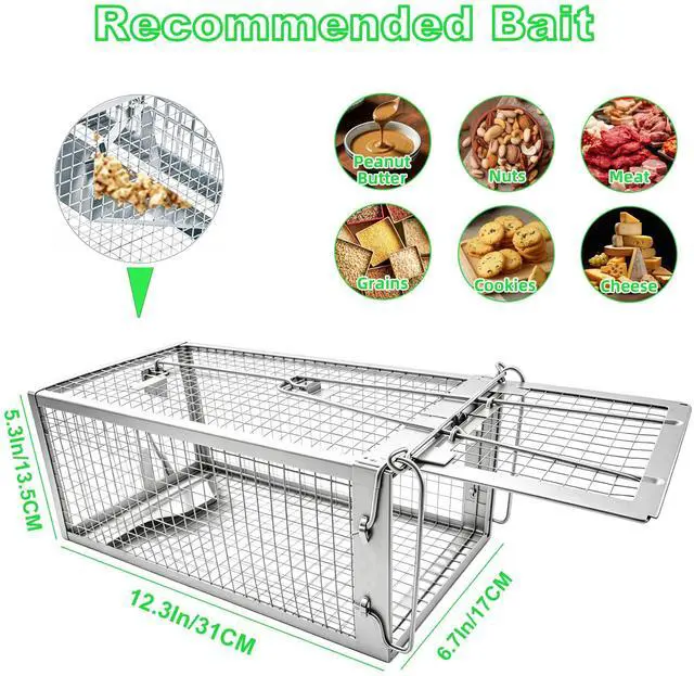 Alt view image 2 of 7 - Humane Rat Traps 2-Pack, No Kill Small Animal Cage Trap, Live Mouse Trap Cage Catch and Release, Trampa para Ratones, Chipmunk Rodent Trap that Work for Indoor and Outdoor