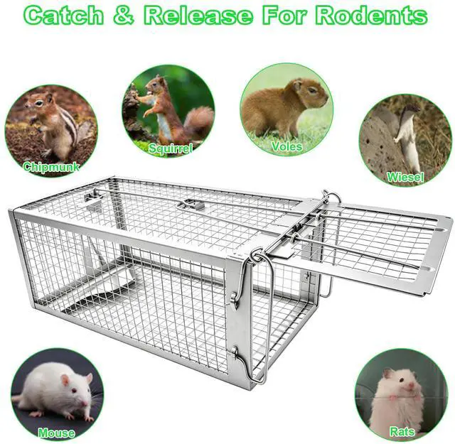Alt view image 4 of 7 - Humane Rat Traps 2-Pack, No Kill Small Animal Cage Trap, Live Mouse Trap Cage Catch and Release, Trampa para Ratones, Chipmunk Rodent Trap that Work for Indoor and Outdoor
