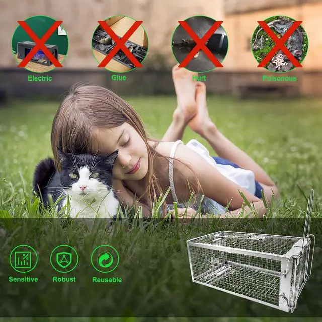 Alt view image 6 of 7 - Humane Rat Traps 2-Pack, No Kill Small Animal Cage Trap, Live Mouse Trap Cage Catch and Release, Trampa para Ratones, Chipmunk Rodent Trap that Work for Indoor and Outdoor