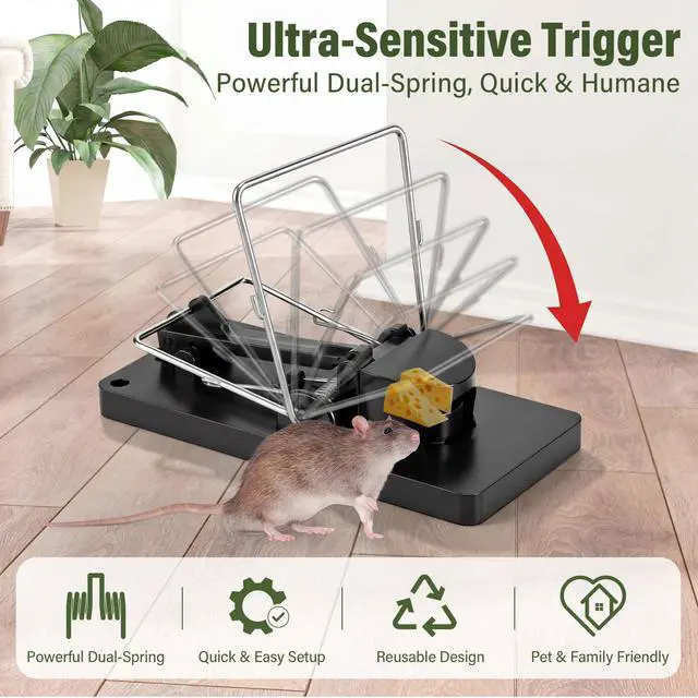 Alt view image 2 of 7 - Pack Reusable Mouse Traps, Small Plastic Mousetraps with No Touch Disposal, Safe & Sanitary, Pet Friendly, Easy Set Rat Snap Trap for Home, Garage, Garden, Indoor & Outdoor Use